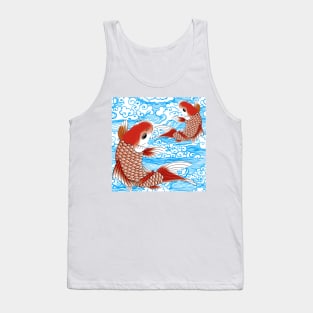 Red Koi fish and blue waves Japanese style pattern Tank Top